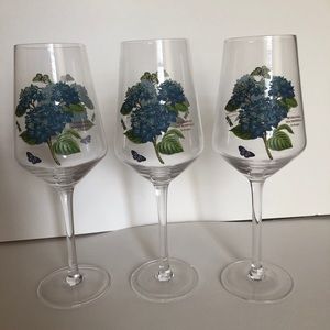 3 Portmeirion Sweet Pea Wine Glasses